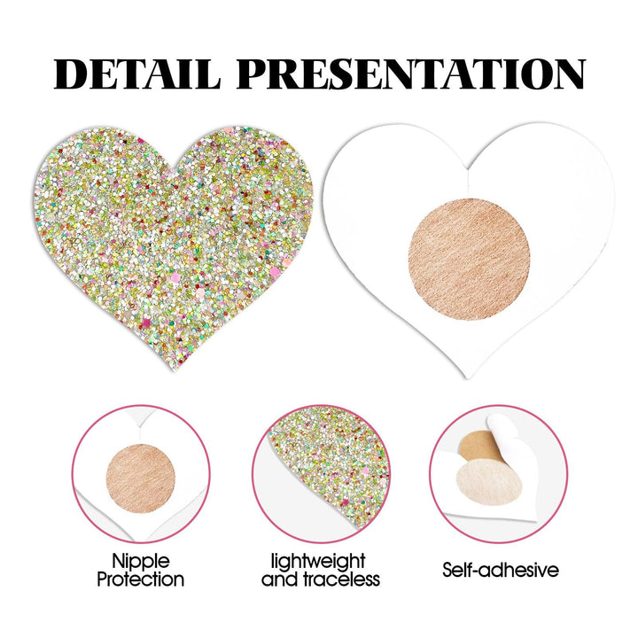 Glitter Glow Heart Nipple Pasties – Dazzling, Self-Adhesive & Festival-Ready - Outdoll