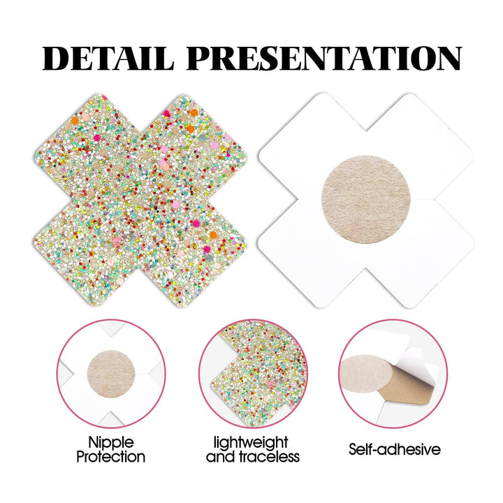 Luminous Glitter Blink Cross Nipple Pasties – Glow-in-the-Dark & Self-Adhesive - Outdoll