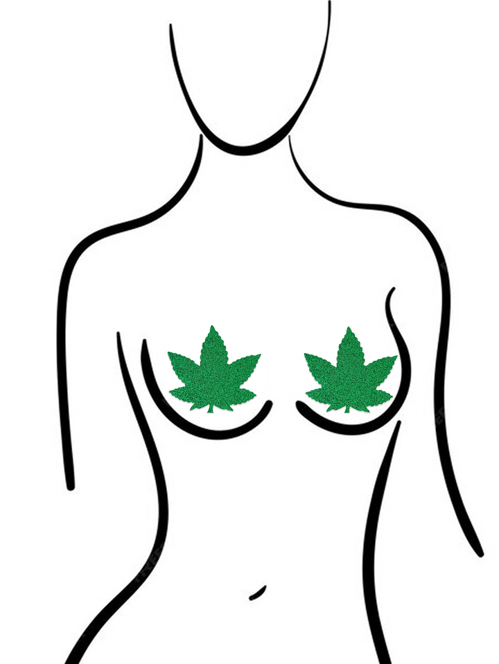 Luminous Glitter Blink Green Leaf Nipple Cover Pasties – Glow-in-the-Dark & Self-Adhesive - Outdoll