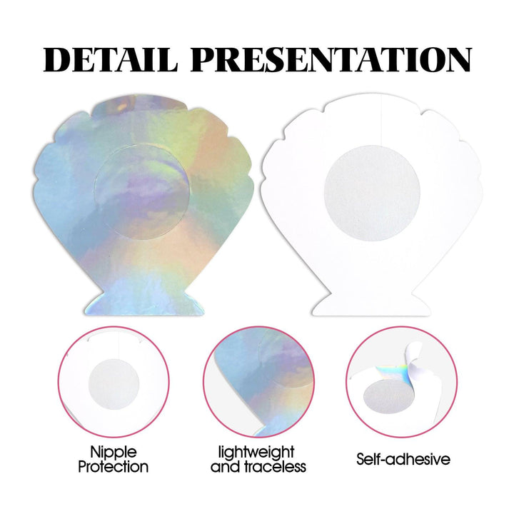 Dazzle Color Mermaid Shell Nipple Cover Pasties – Shimmering, Self-Adhesive & Disposable - Outdoll