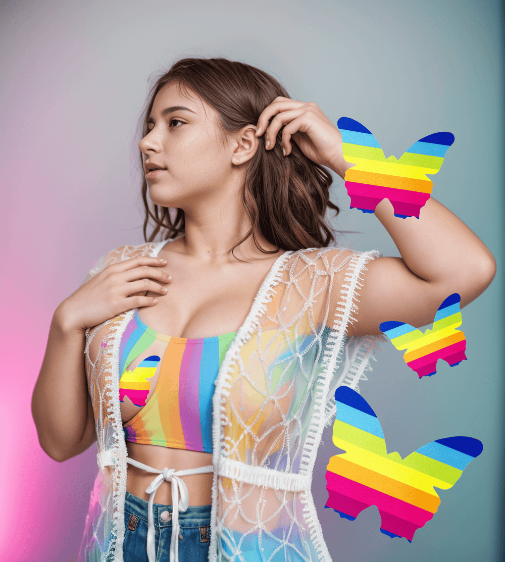 Rainbow Butterfly Nipple Cover Pasties – Vibrant, Self-Adhesive & Festival-Ready - Outdoll