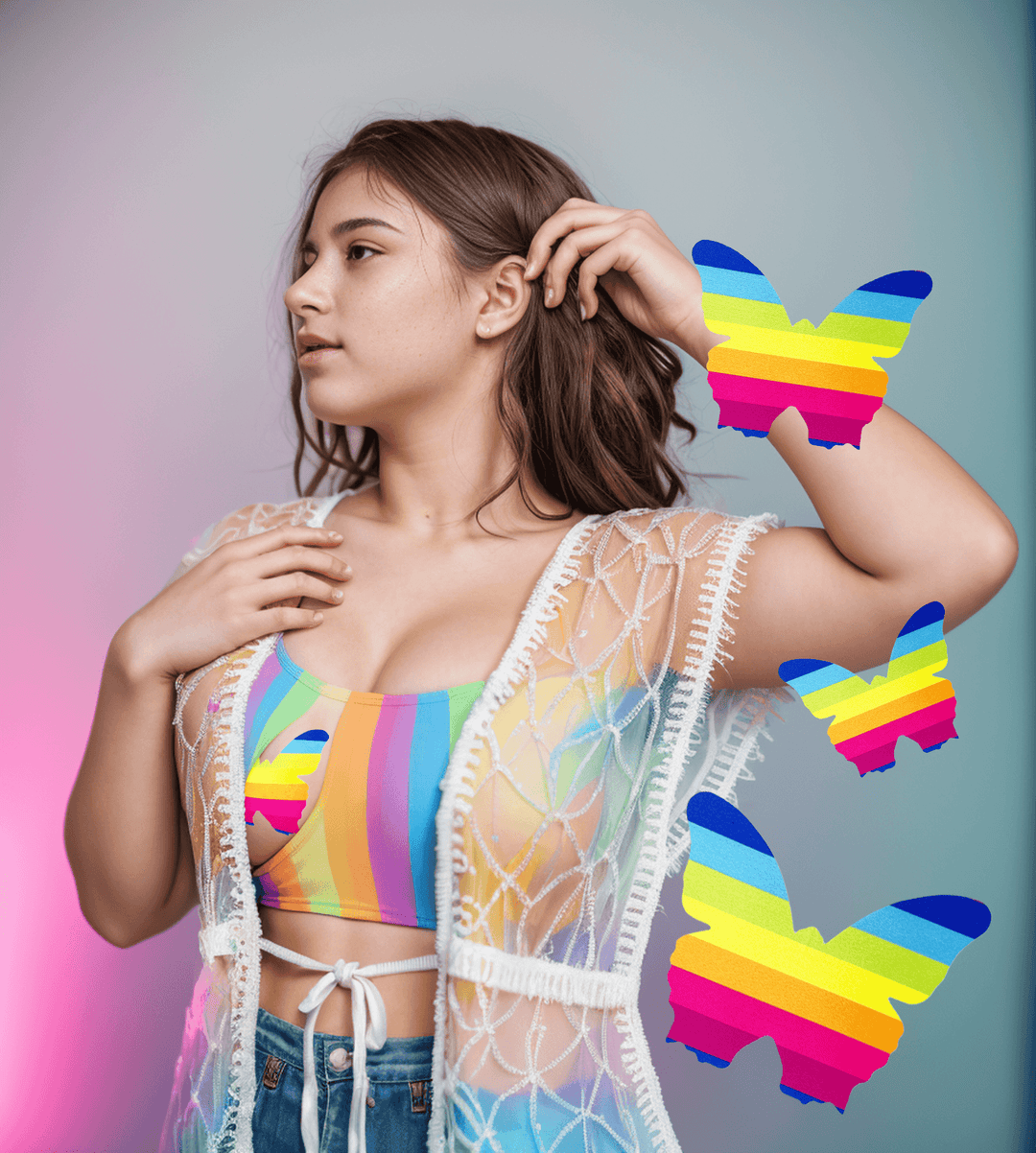 Rainbow Butterfly Nipple Cover Pasties – Vibrant, Self-Adhesive & Festival-Ready - Outdoll